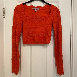 Urban Outfitters Cropped Textured Orange Sweater